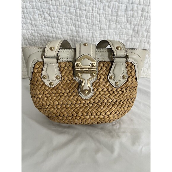 Michael Kors Straw And Ivory Leather Handbag EUC - Picture 1 of 11
